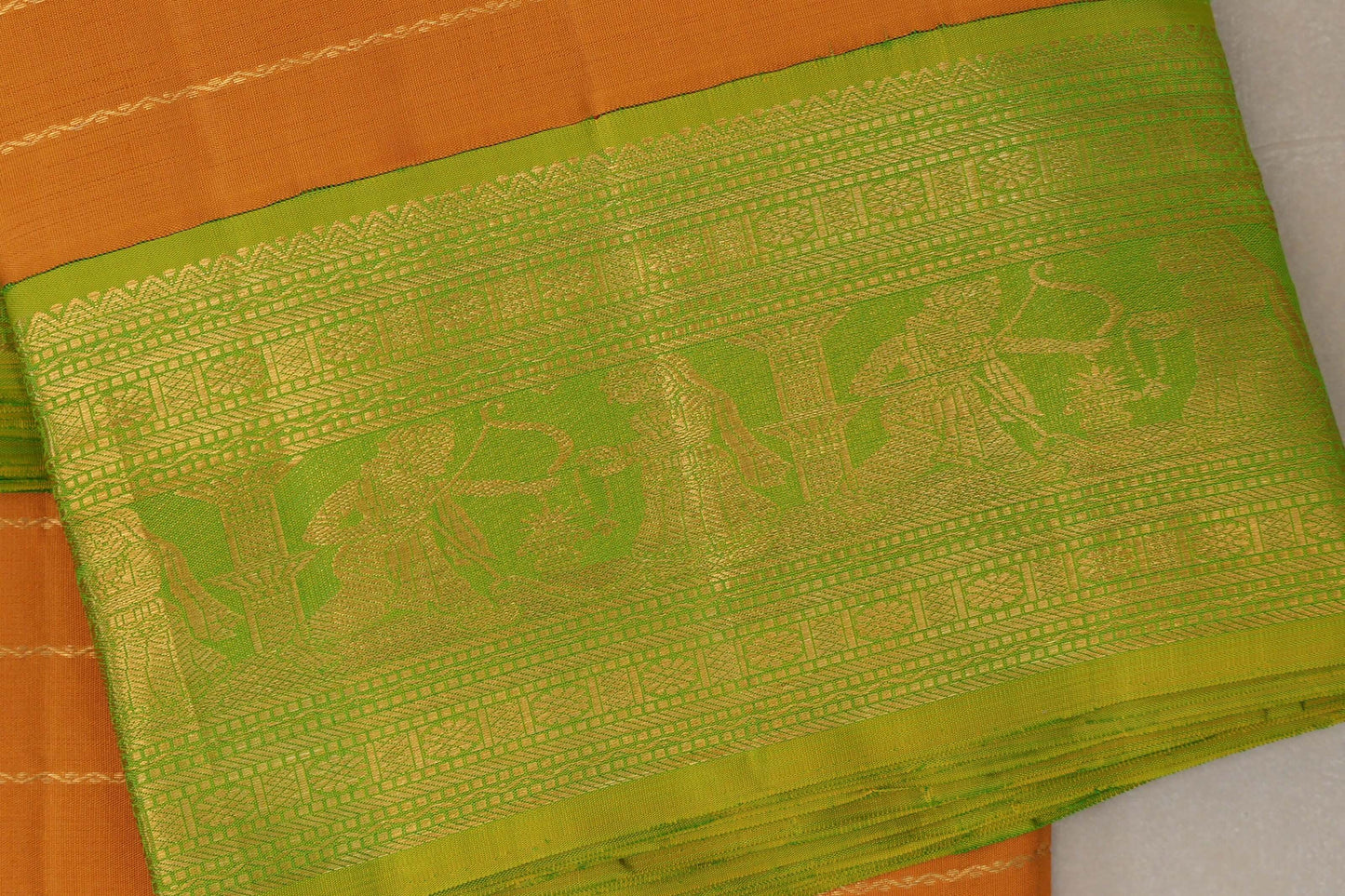 Mango Yellow with bright leaf green Ten Yards Silk Saree by Shreenivas Silks PSSR019230