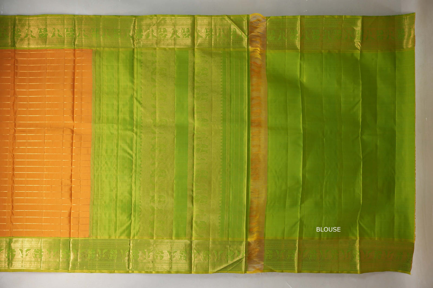 Mango Yellow with bright leaf green Ten Yards Silk Saree by Shreenivas Silks PSSR019230