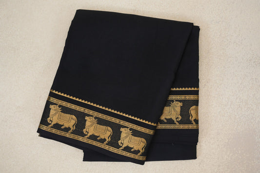 folded Jet Black Mysore Silk Saree 