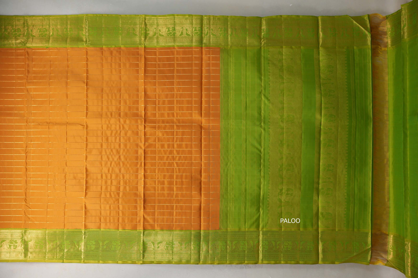 Mango Yellow with bright leaf green Ten Yards Silk Saree by Shreenivas Silks PSSR019230