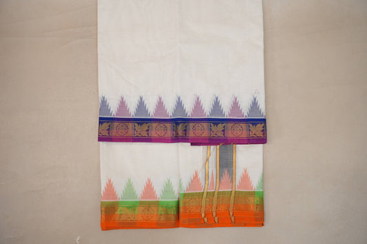 9 Mulam Cotton Muhurtham Dhoti with 5 Mulam Angavastram by Shreenivas Silks PSSR01DH099 - Parisera
