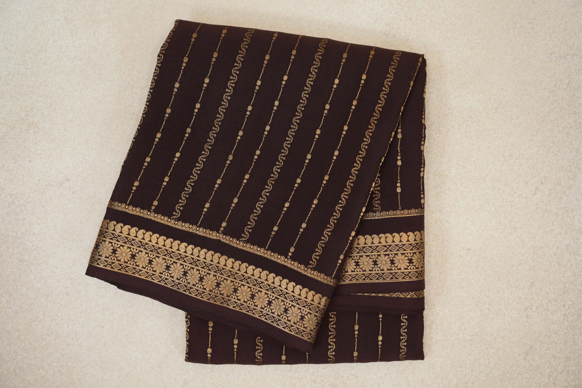 folded Coffee Bean Brown Mysore Silk Saree