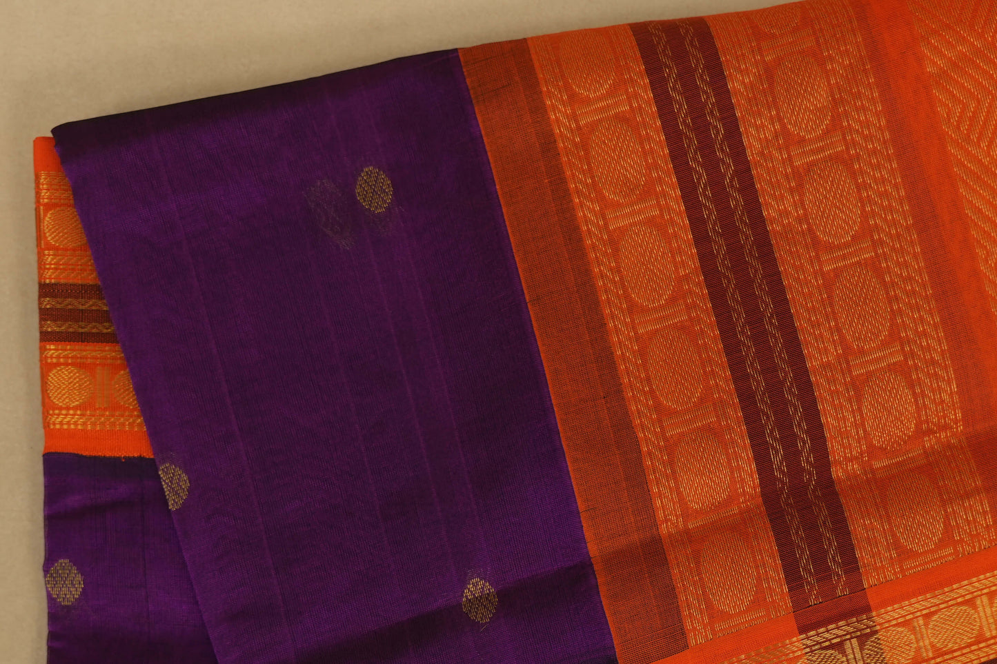Magenta with Orange Borders Silk Cotton Saree body
