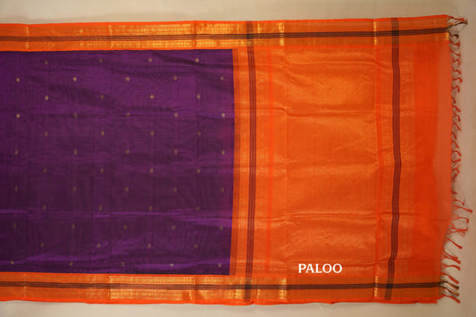 Magenta with Orange Borders Silk Cotton Saree paloo