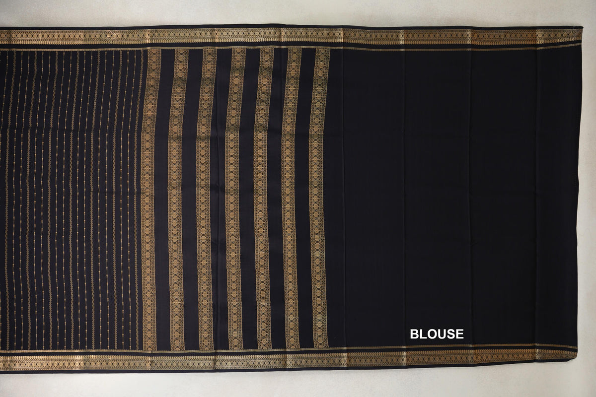 Jet Black Mysore Silk Saree blouse