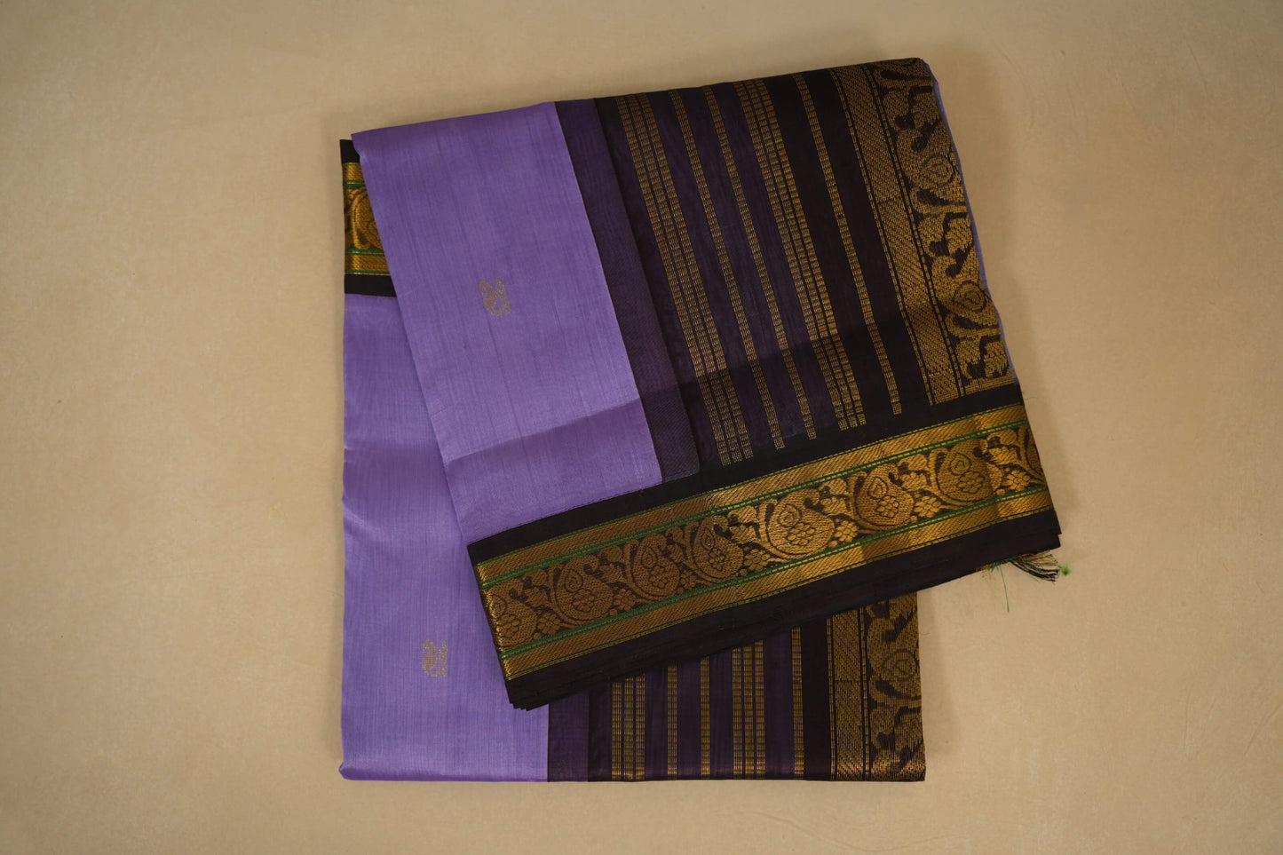 Lavender with Deep Brown Borders Silk Cotton Saree