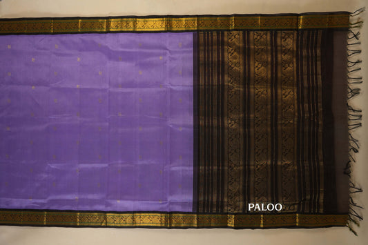 Lavender with Deep Brown Borders Silk Cotton Saree paloo