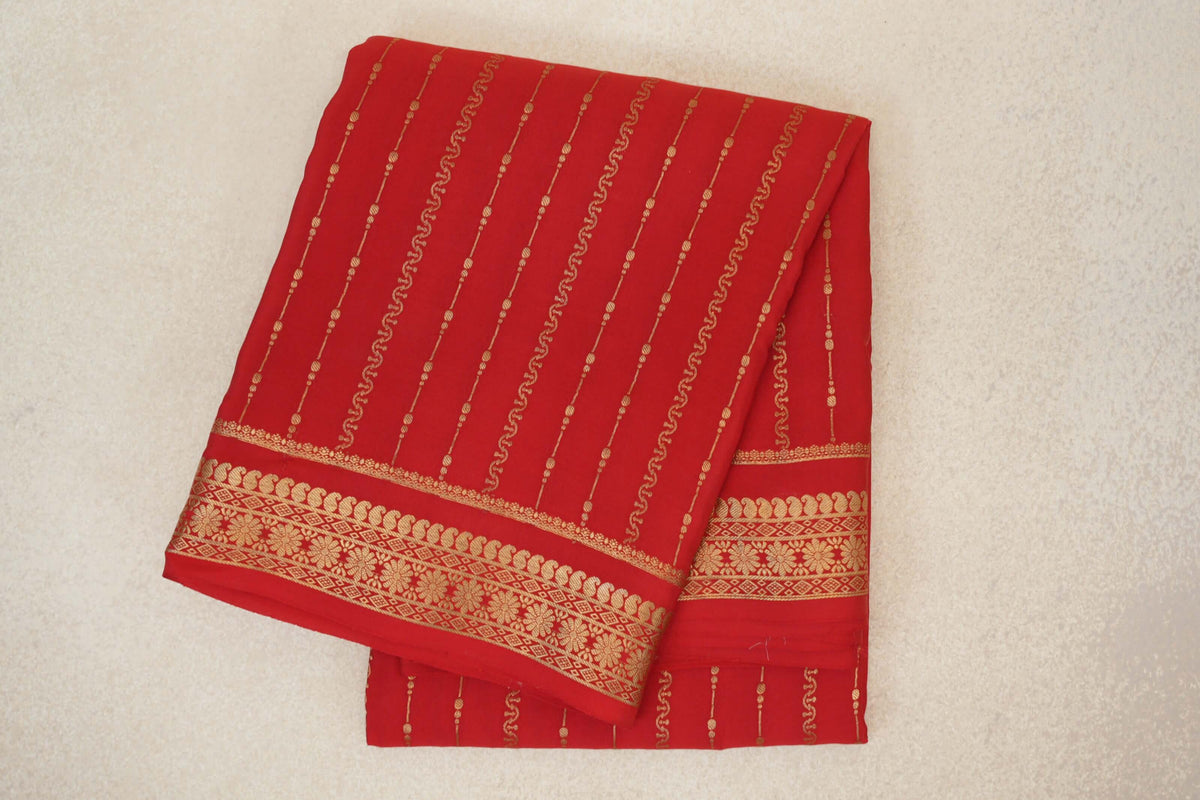 folded Bright Red Mysore Silk Saree