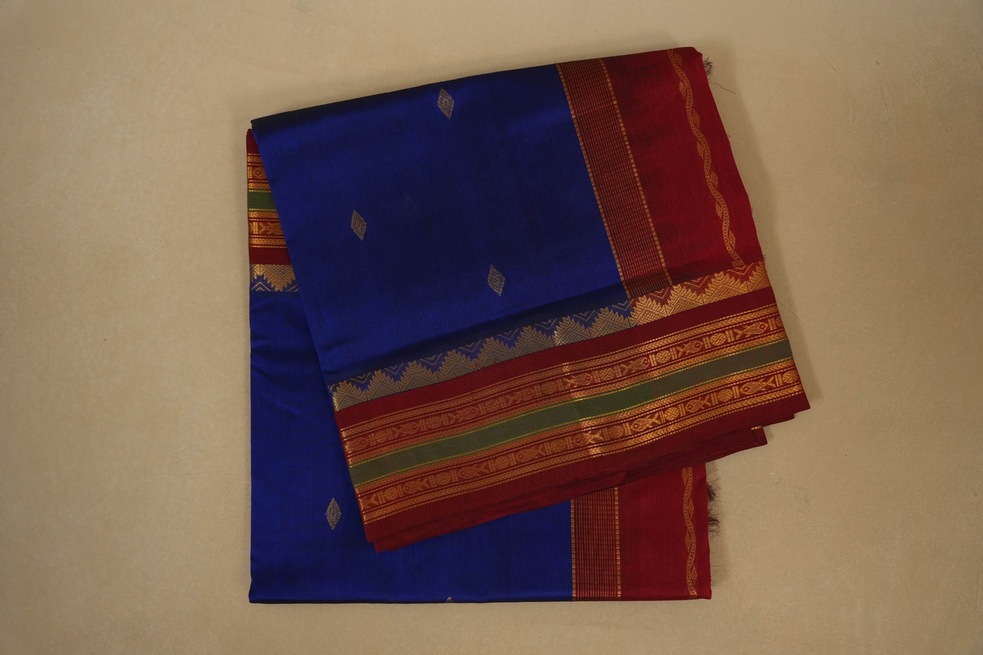 Ink Blue with Maroon Borders Silk Cotton Saree