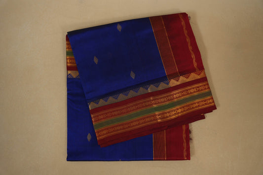 Ink Blue with Maroon Borders Silk Cotton Saree
