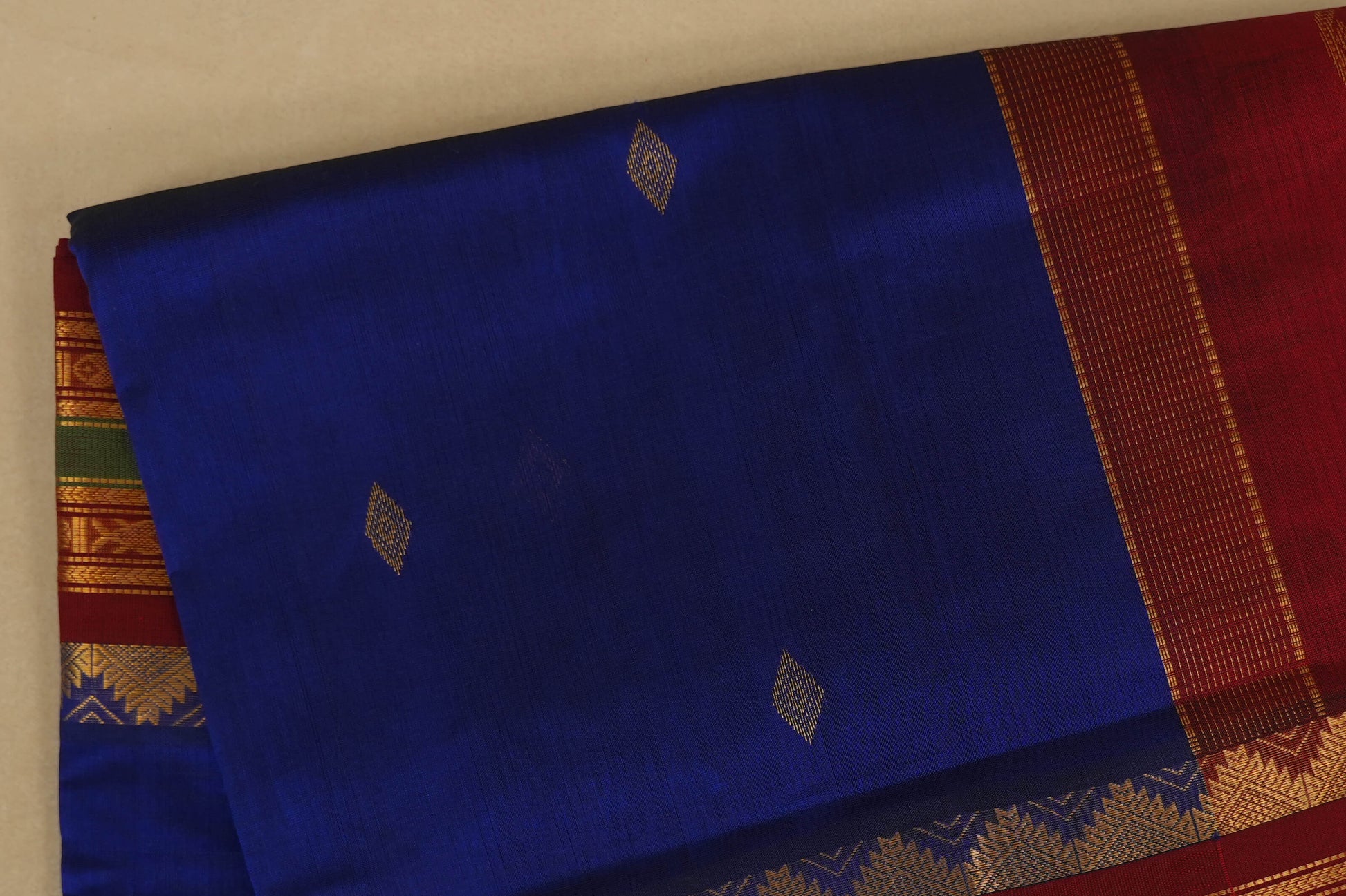 Ink Blue with Maroon Borders Silk Cotton Saree body