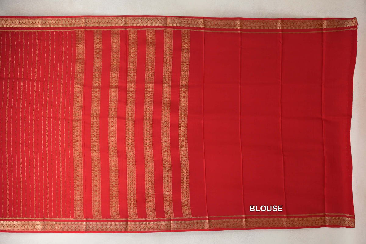 Bright Red Mysore Silk Saree blouse