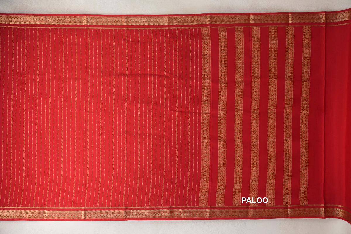 Bright Red Mysore Silk Saree paloo
