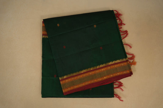 Bottle Green with Maroon Borders Silk Cotton Saree