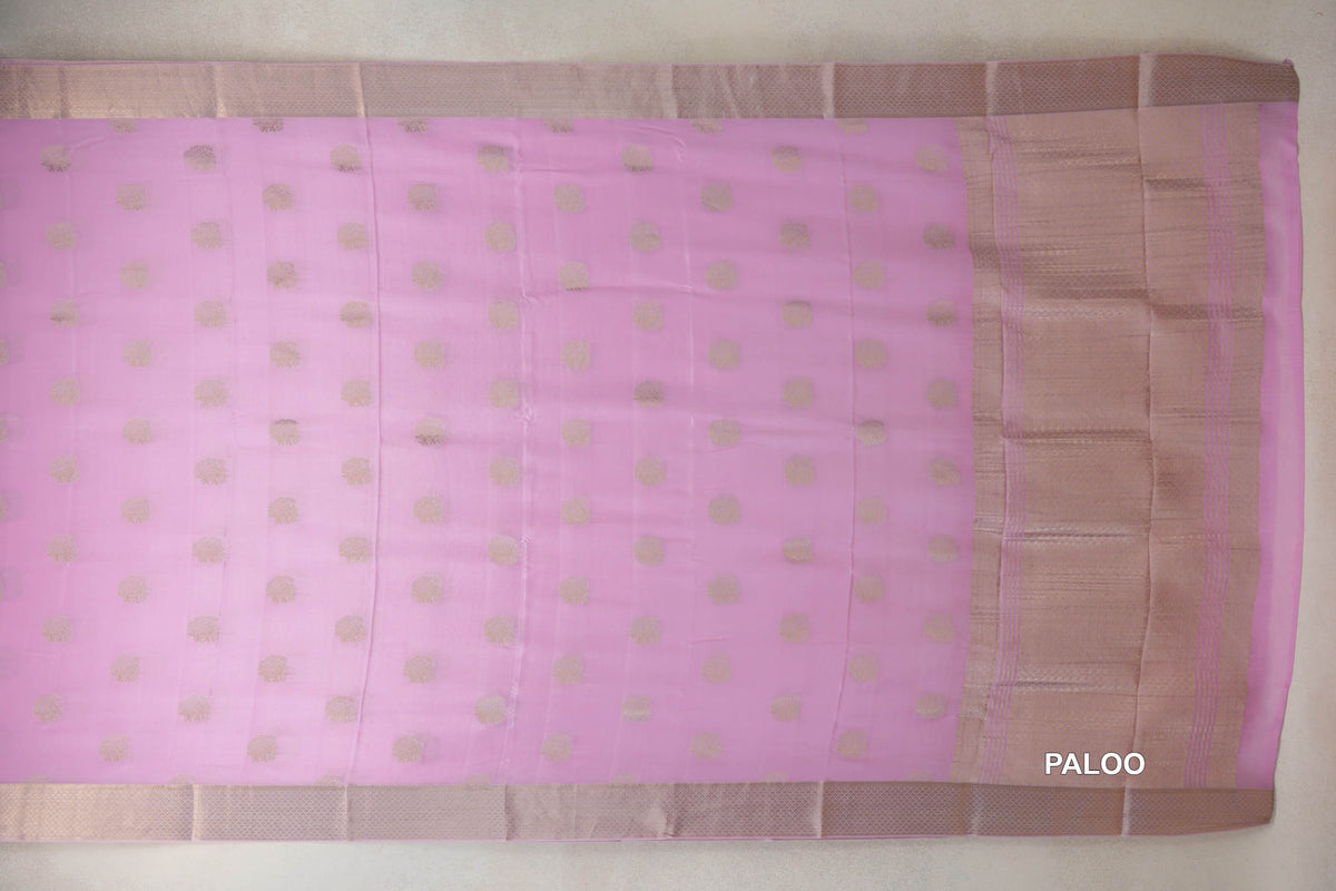 Baby Pink Mysore Silk Saree paloo