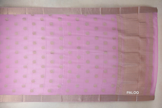 Baby Pink Mysore Silk Saree paloo
