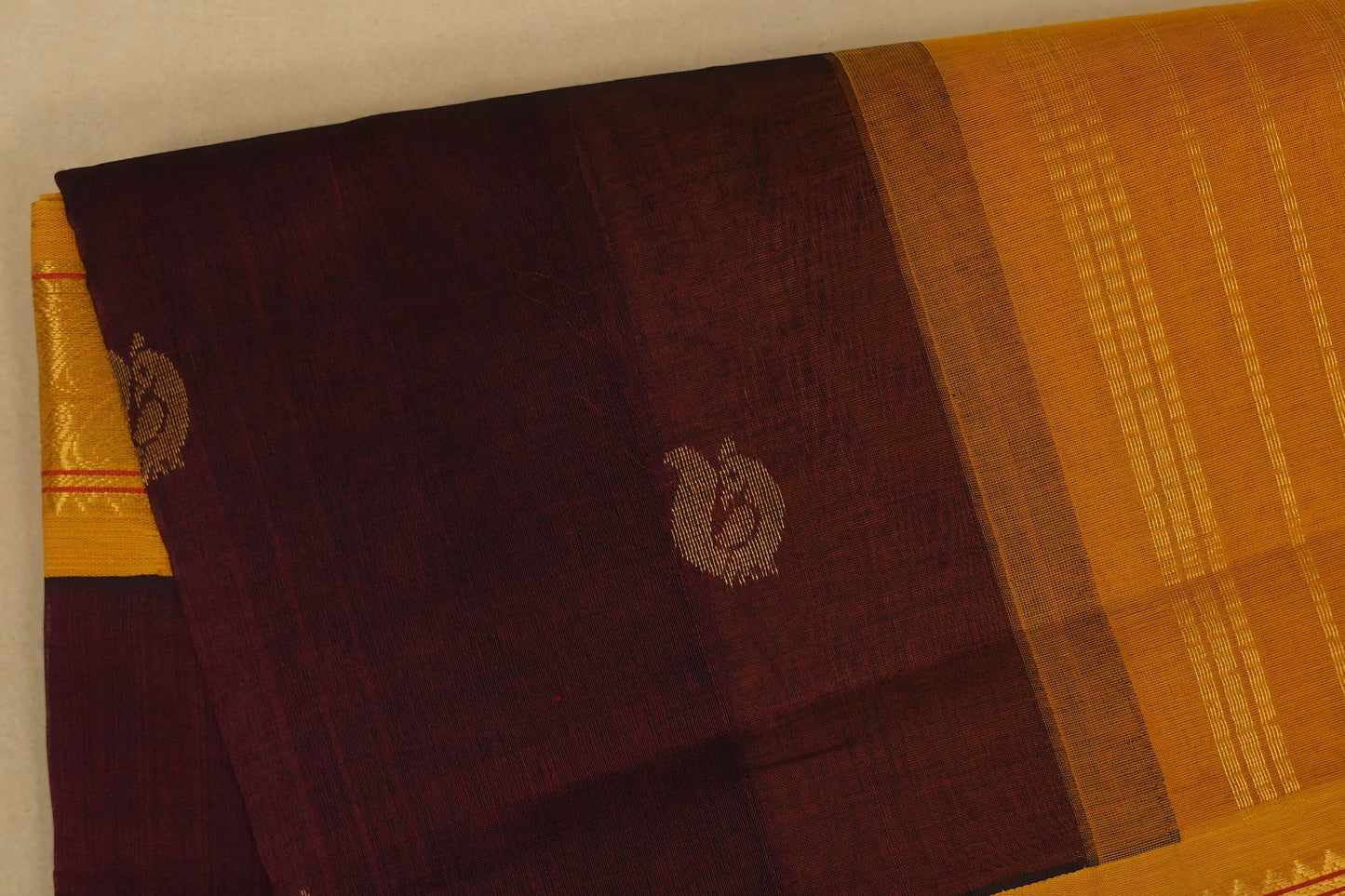 Maroon with Mustard Borders Silk Cotton Saree body