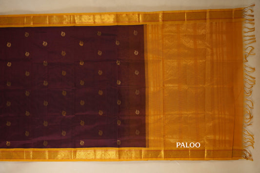 Maroon with Mustard Borders Silk Cotton Saree paloo