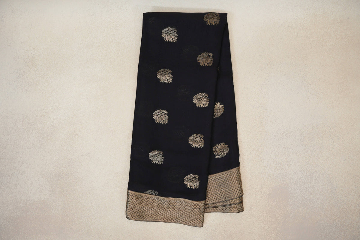 Jet Black Mysore Silk Saree online