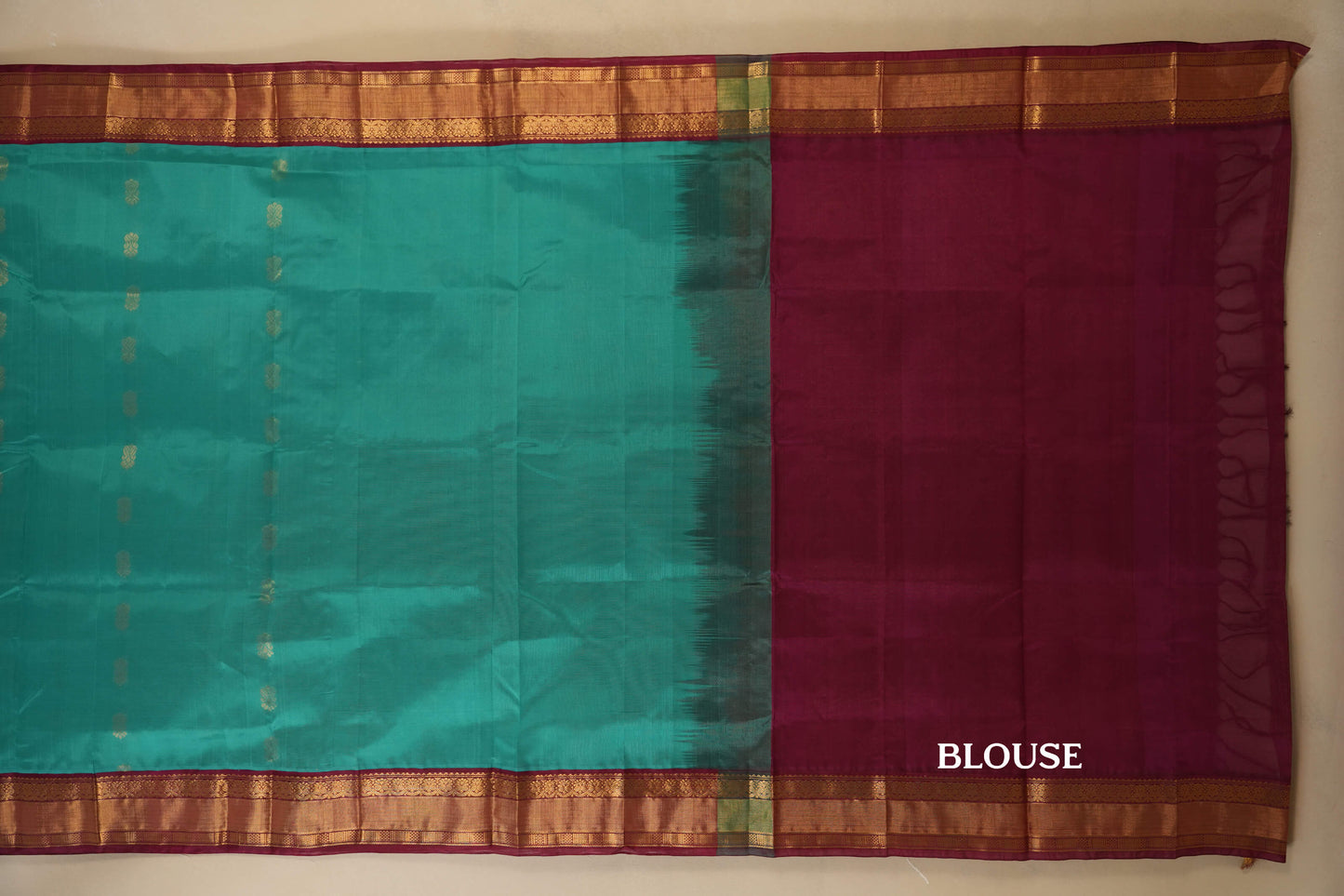 Rama Blue with Maroon Borders Silk Cotton Saree blouse
