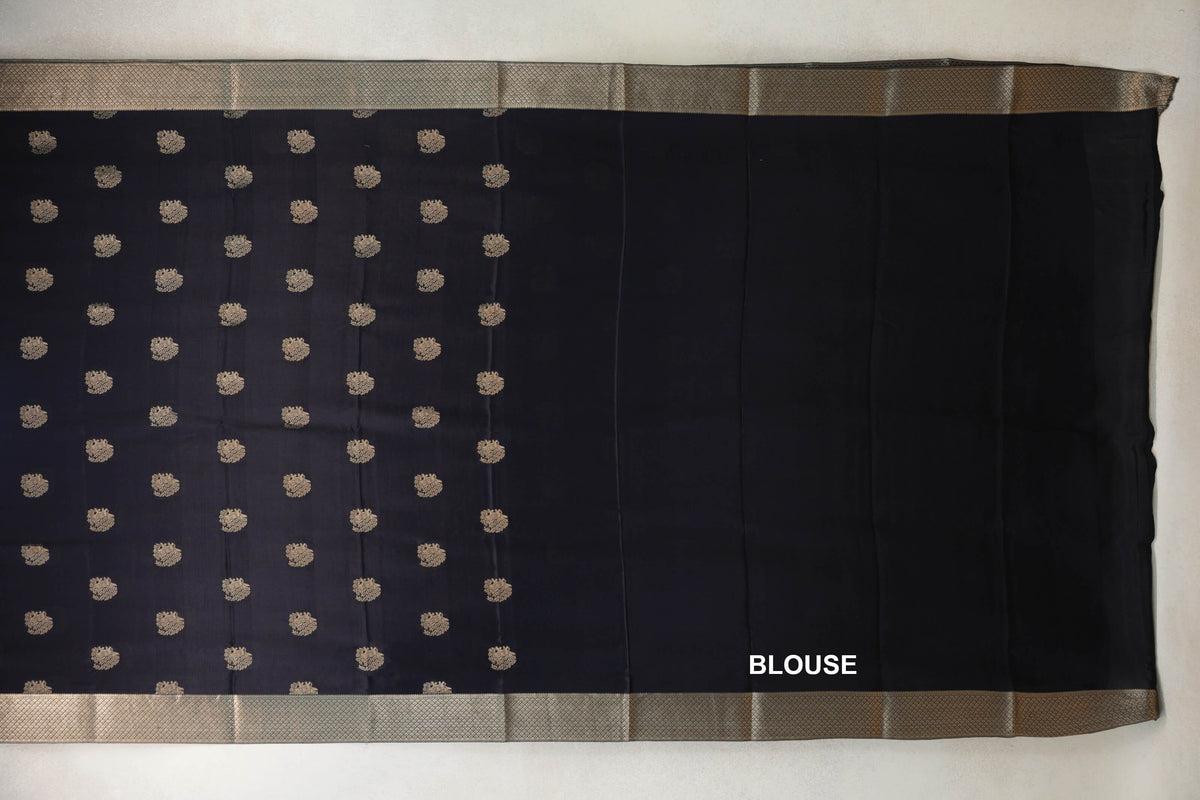 Jet Black Mysore Silk Saree blouse