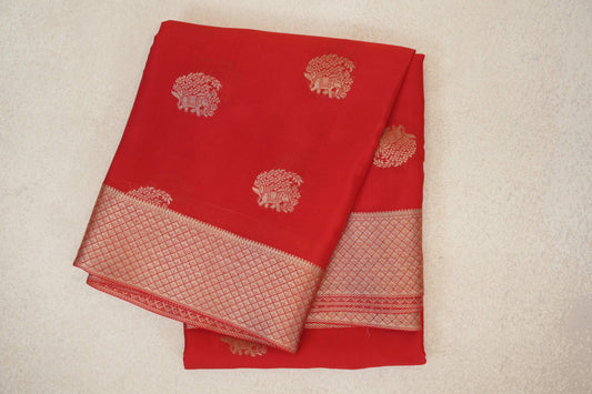 folded Bright Red Mysore Silk Saree