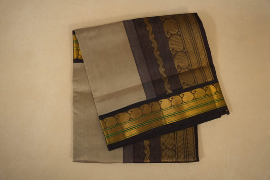 Light Grey with Deep Brown Borders Silk Cotton Saree