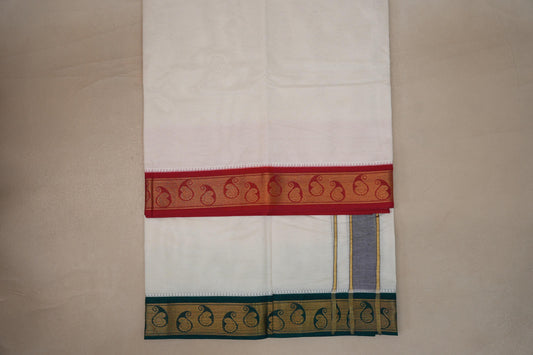 9 Mulam Cotton Muhurtham Dhoti with 5 Mulam Angavastram by Shreenivas Silks PSSR01DH110 - Parisera