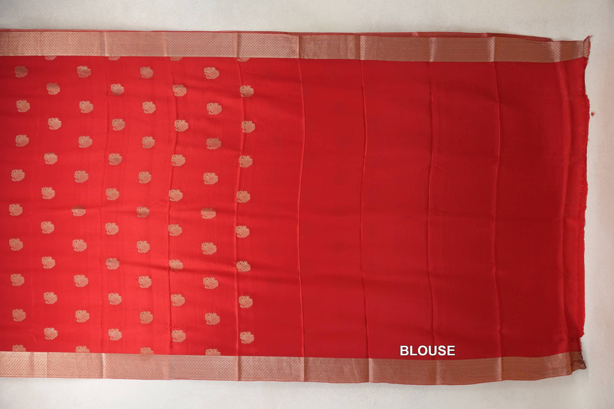 Bright Red Mysore Silk Saree blouse