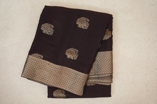 folded Coffee Bean Brown Mysore Silk Saree