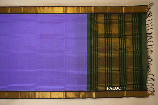 Lavender with Bottle Green Borders Silk Cotton Saree paloo