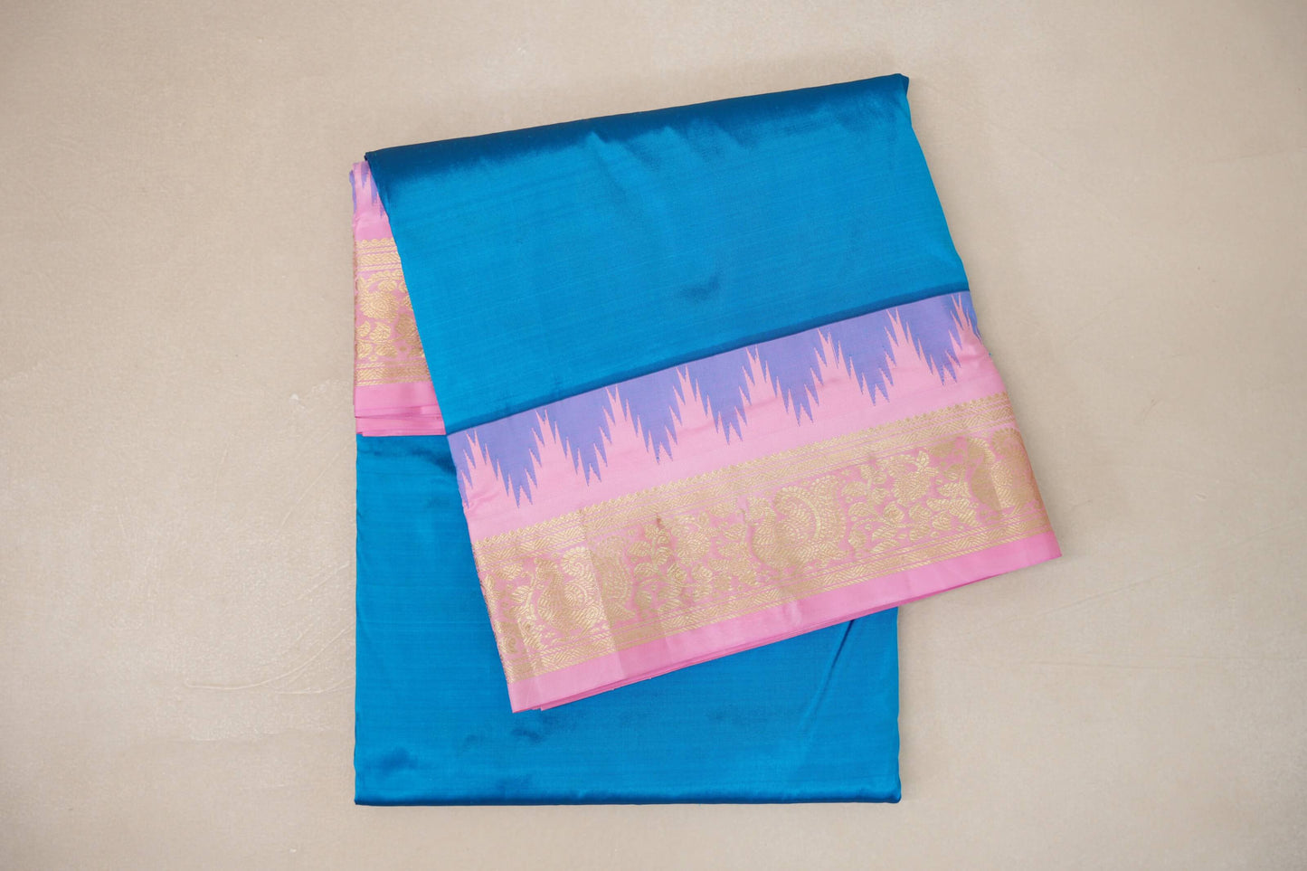 Azure Blue with Light Pink Borders Ten yards Silk Saree by Shreenivas Silks PSSR019231