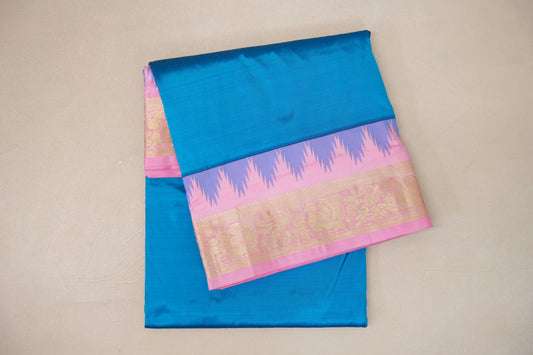folded Azure Blue Ten Yards Silk Saree
