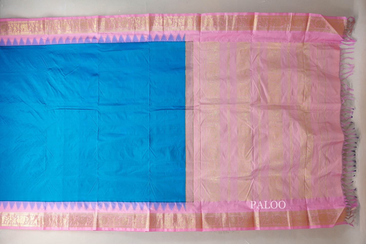 Azure Blue with Light Pink Borders Ten yards Silk Saree by Shreenivas Silks PSSR019231