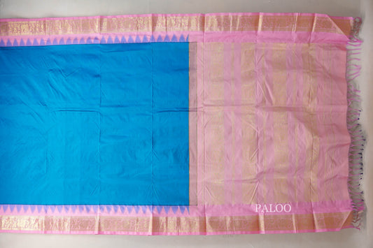 Azure Blue Ten Yards Silk Saree paloo
