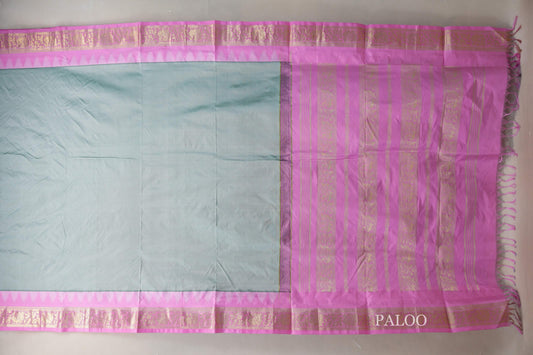 Pastel Sage Green with Rose Pink Borders Ten Yards Silk Saree by Shreenivas Silks PSSR019232