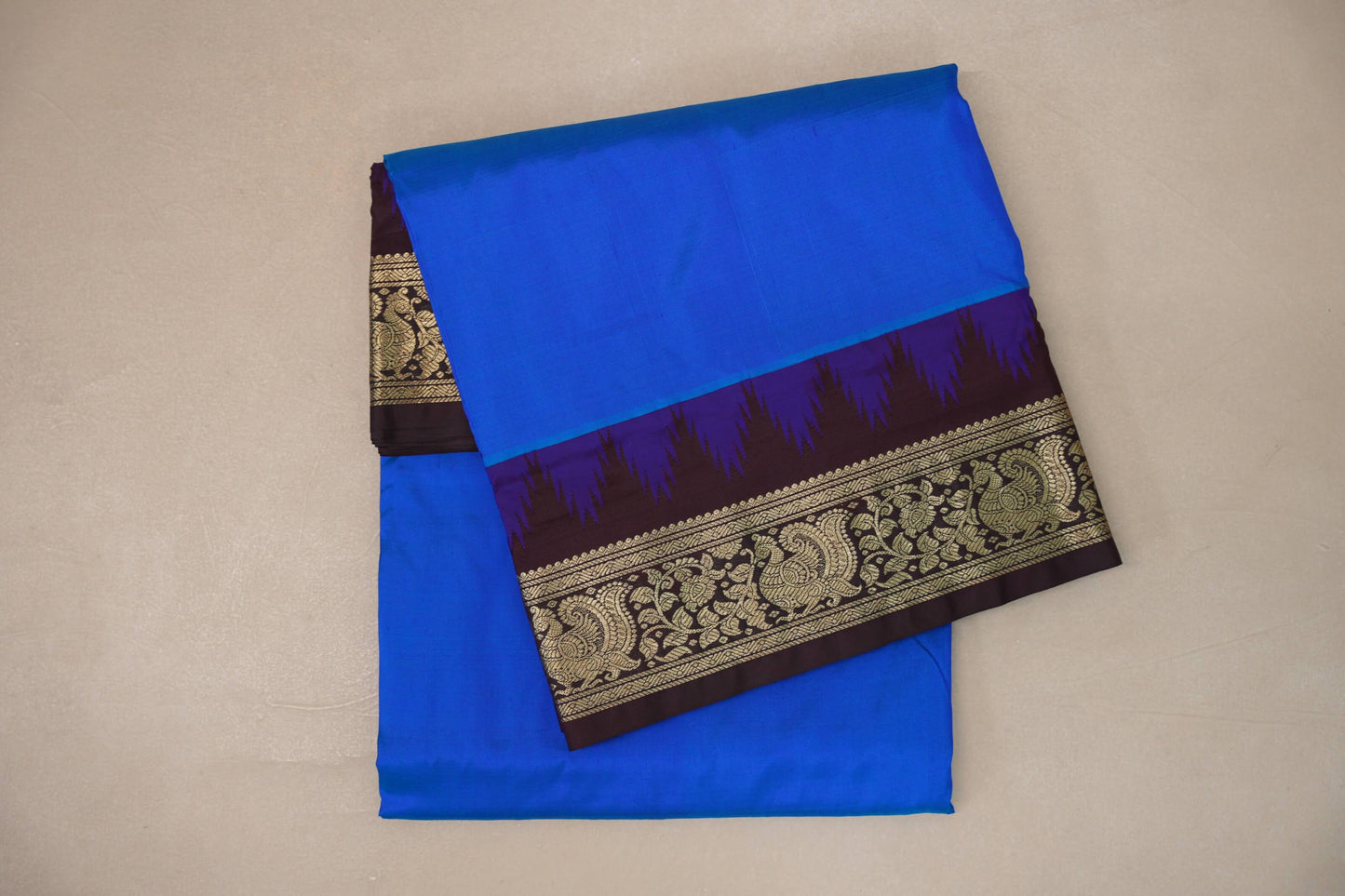 Blue with Deep Coffee Brown Borders Ten Yards Silk Saree by Shreenivas Silks PSSR019233