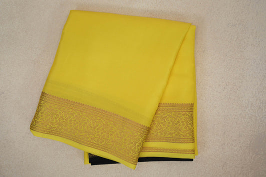 folded Lemon Yellow Mysore Silk Saree