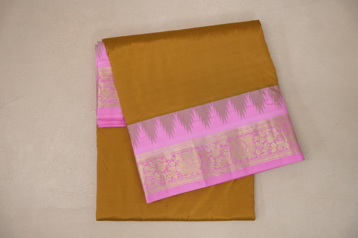 Mustard Gold with Rose Pink Borders Ten Yards Silk Saree by Shreenivas Silks PSSR019236