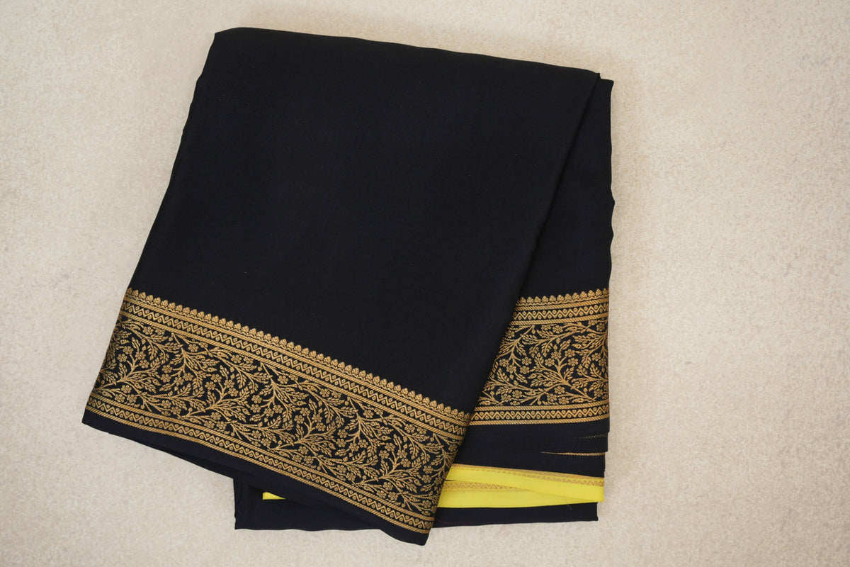 folded Jet Black Mysore Silk Saree
