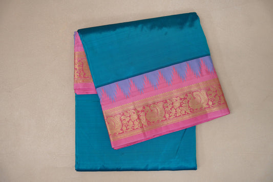 folded Azure Blue Ten Yards Silk Saree 