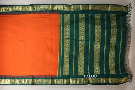 Reddish Orange  Ten Yards Silk Cotton saree paloo