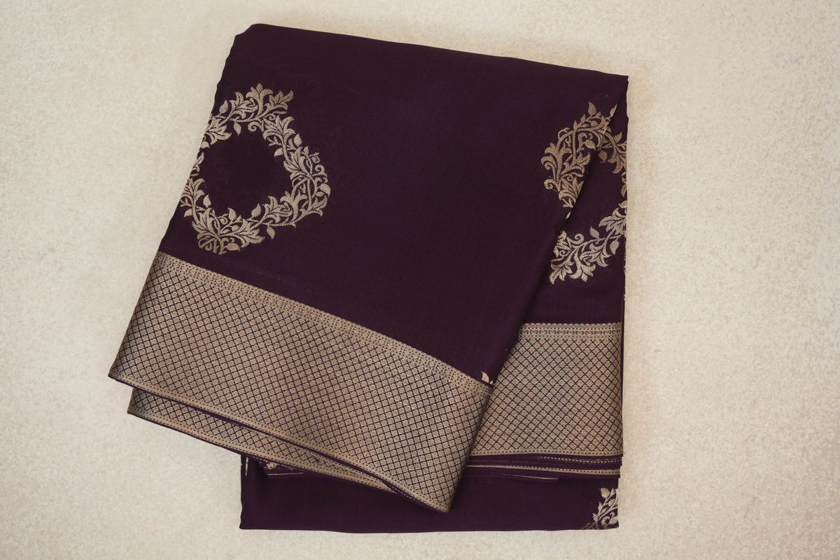 folded Deep Plum Purple Mysore Silk Saree