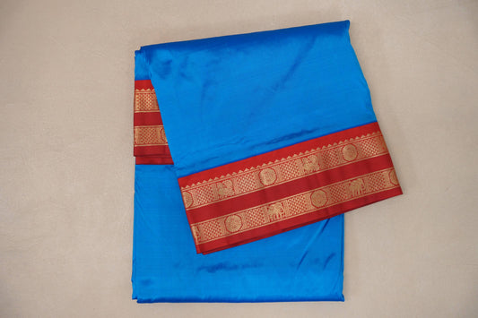 Bright blue Ten Yards Silk saree 