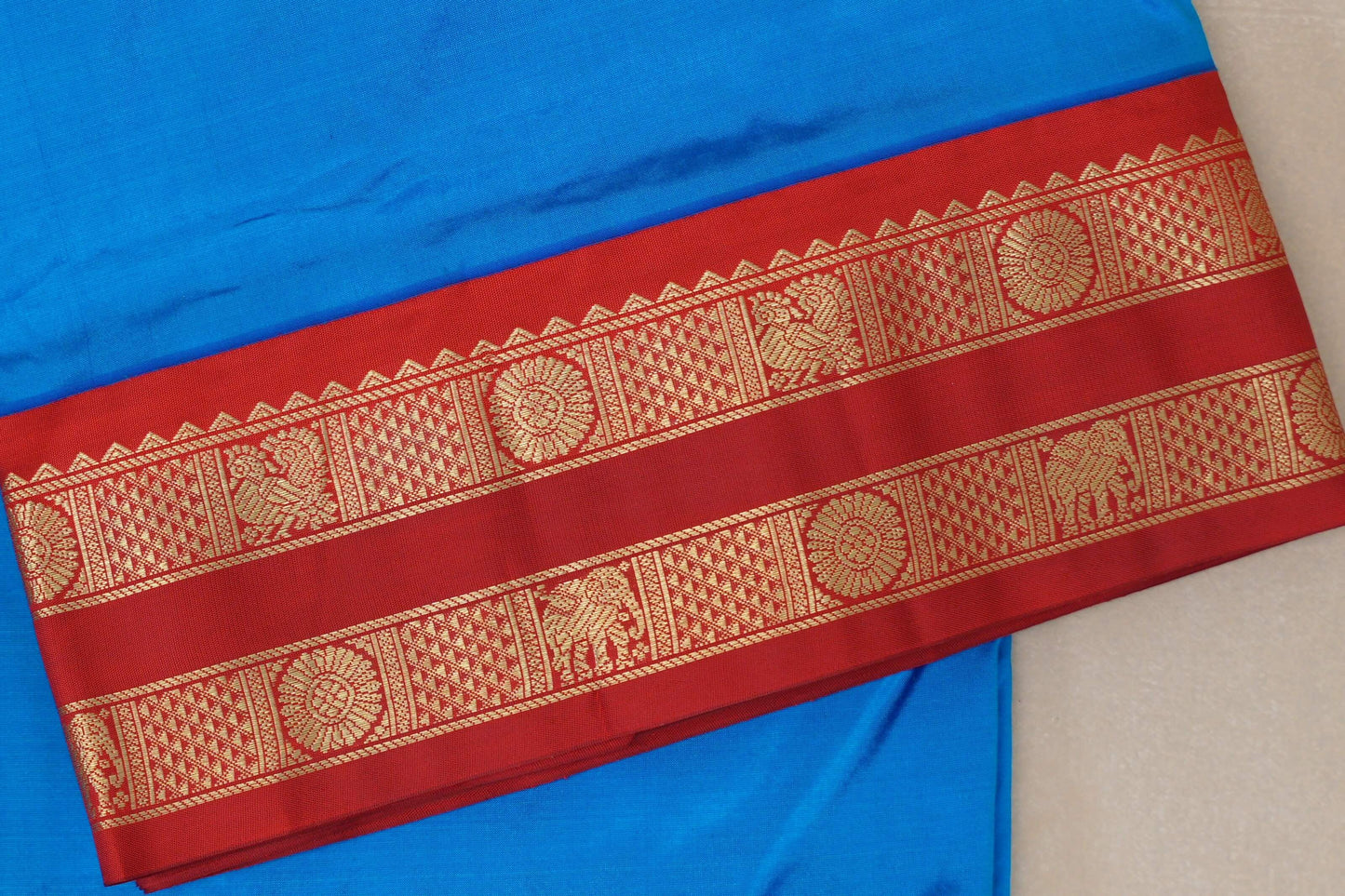 Bright blue Ten Yards Silk saree  border zoom