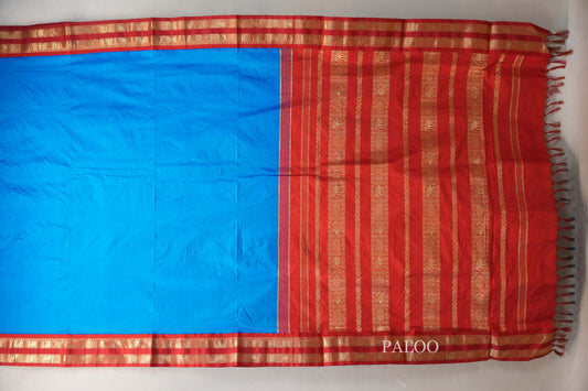 Bright blue Ten Yards Silk saree paloo