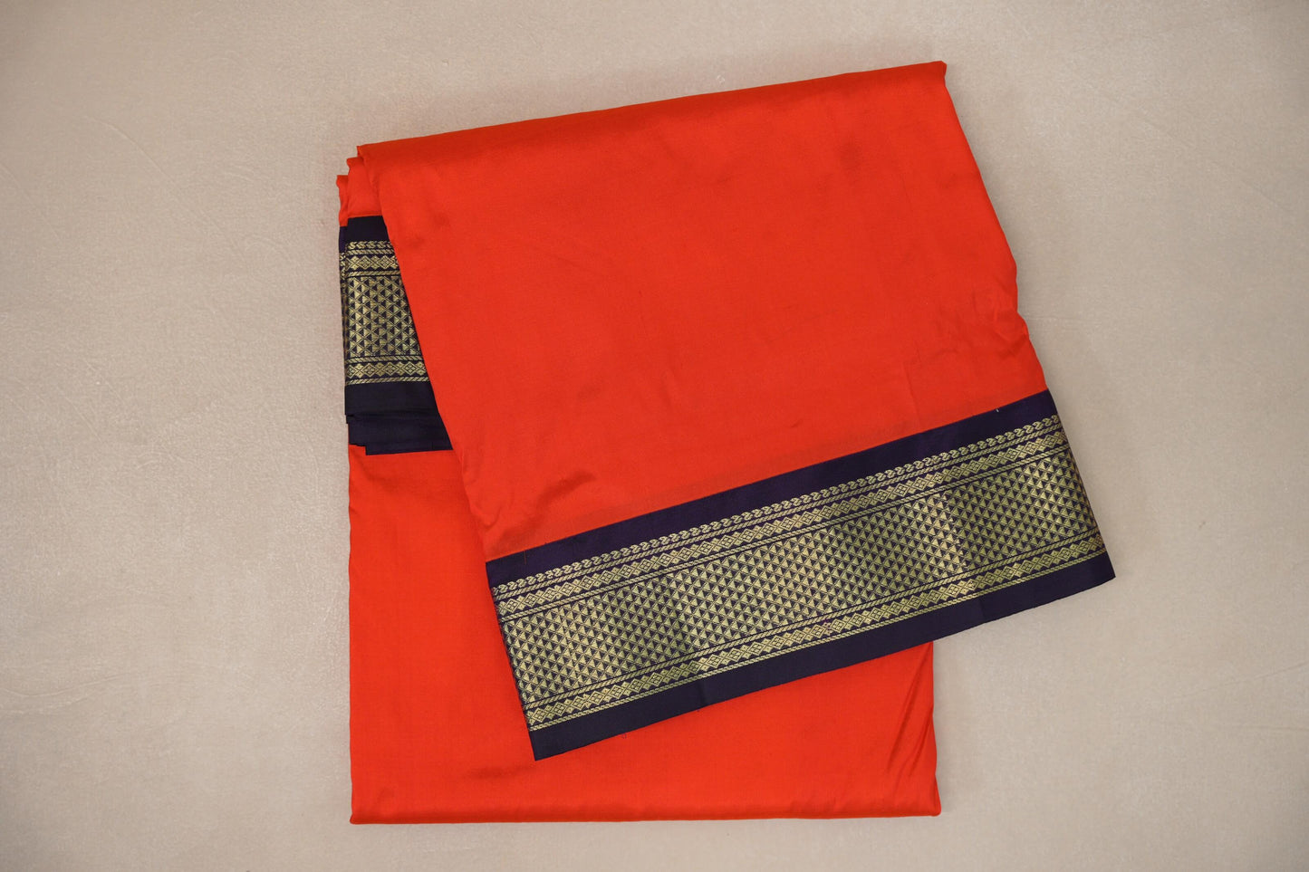 Reddish Orange with Deep Purple Borders Ten Yards Silk Saree by Shreenivas Silks PSSR019243