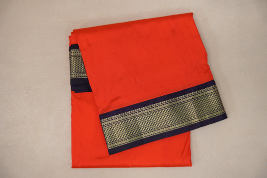 Reddish Orange with Deep Purple Borders Ten Yards Silk Saree by Shreenivas Silks PSSR019243 - Parisera