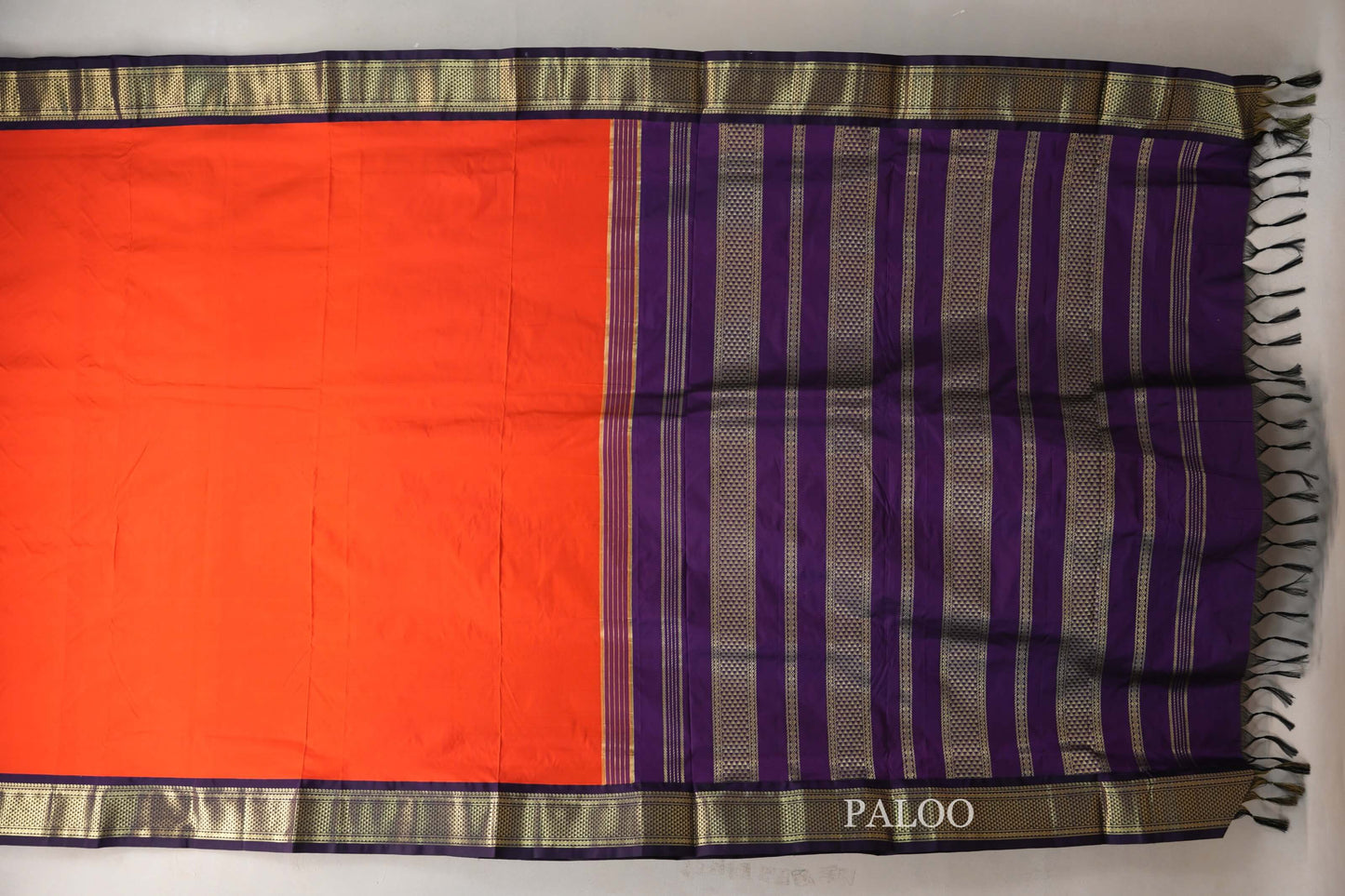 Reddish Orange with Deep Purple Borders Ten Yards Silk Saree by Shreenivas Silks PSSR019243