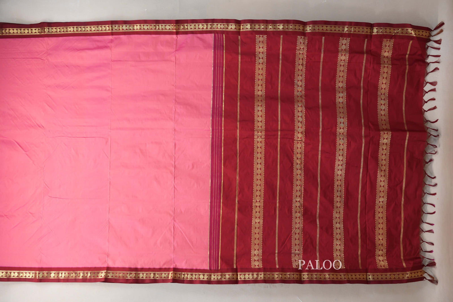 light rani pink Ten Yards Silk Saree  paloo